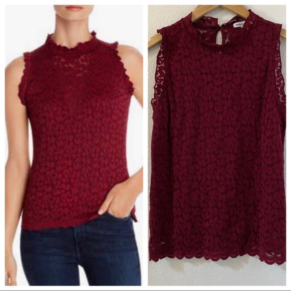 Red haute pretty lace collared top NWT small